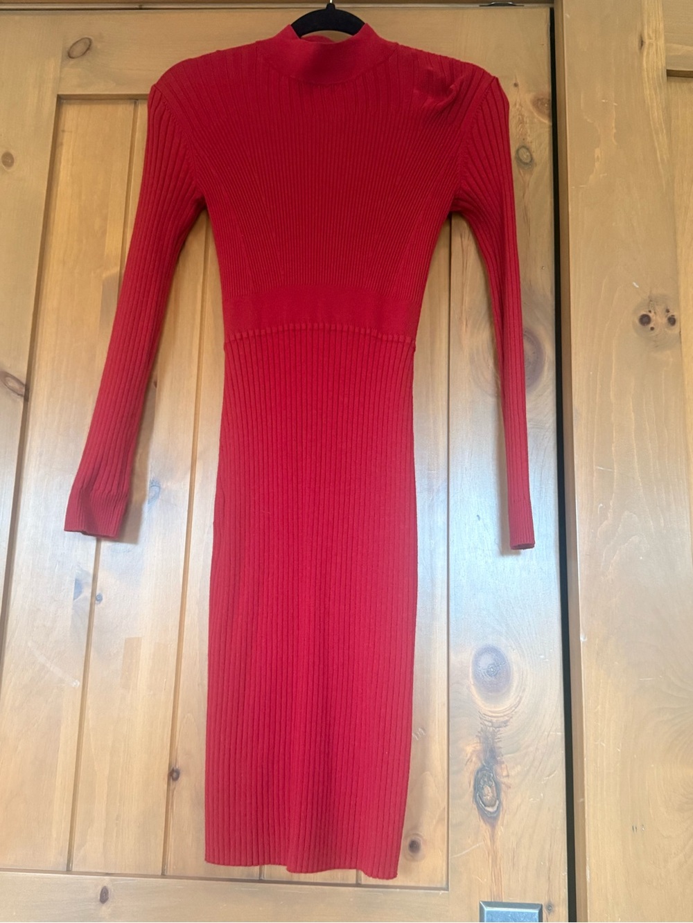 Calvin Klein Red Ribbed Long-Sleeve Dress